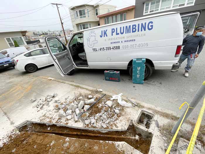 JK Plumbing - Expert Lateral Sewer Line Services in San Francisco Bay Area | Sewer Lateral Inspection, Replacement, and Repair | Affordable Sewer Lateral Replacement Cost | Professional Solutions for Lateral Sewer Line Issues | Trustworthy Plumbing Services | Service Truck Parked in San Francisco CA