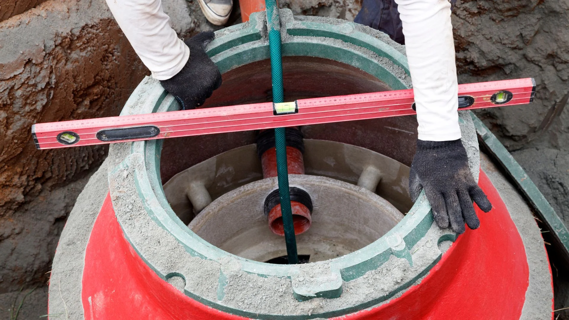 Newly installed exterior two-way sewer cleanout at grade beside a San Francisco foundation