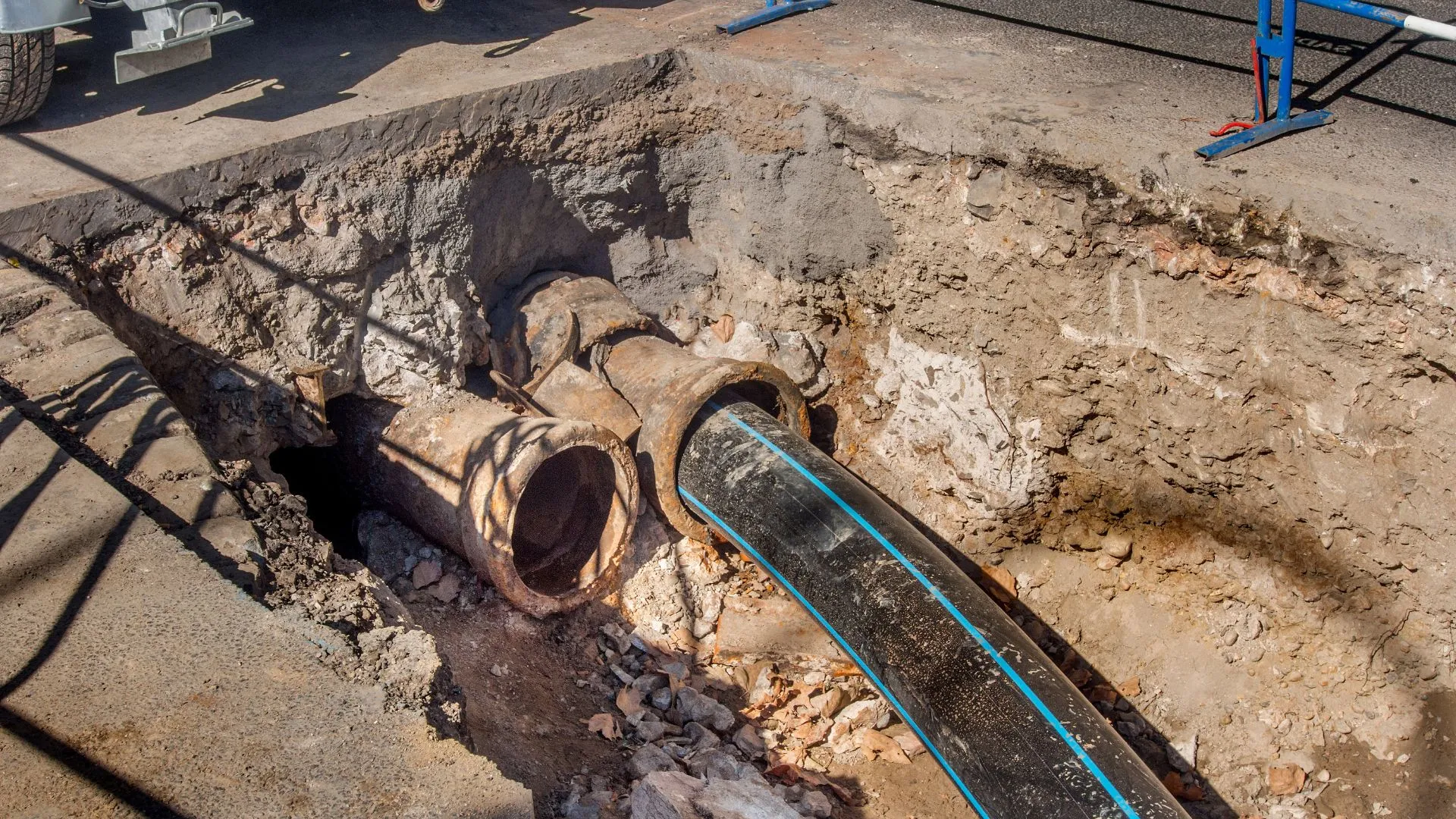 Sewer lateral camera survey in progress at a Bernal Heights property line in San Francisco