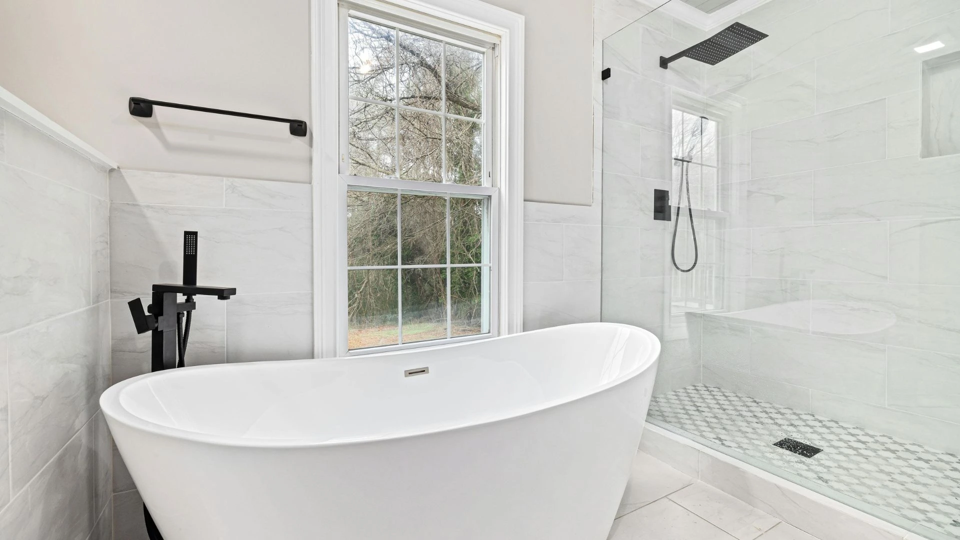 Tiled walk-in shower replacing a bathtub in a San Francisco bathroom