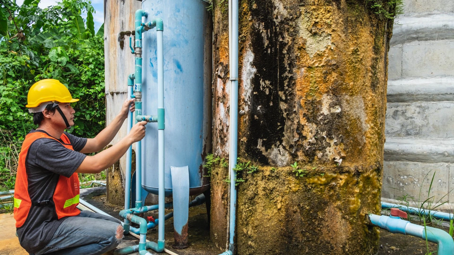 JK Plumbing technician removing an ageing gas water heater from a Palo Alto home