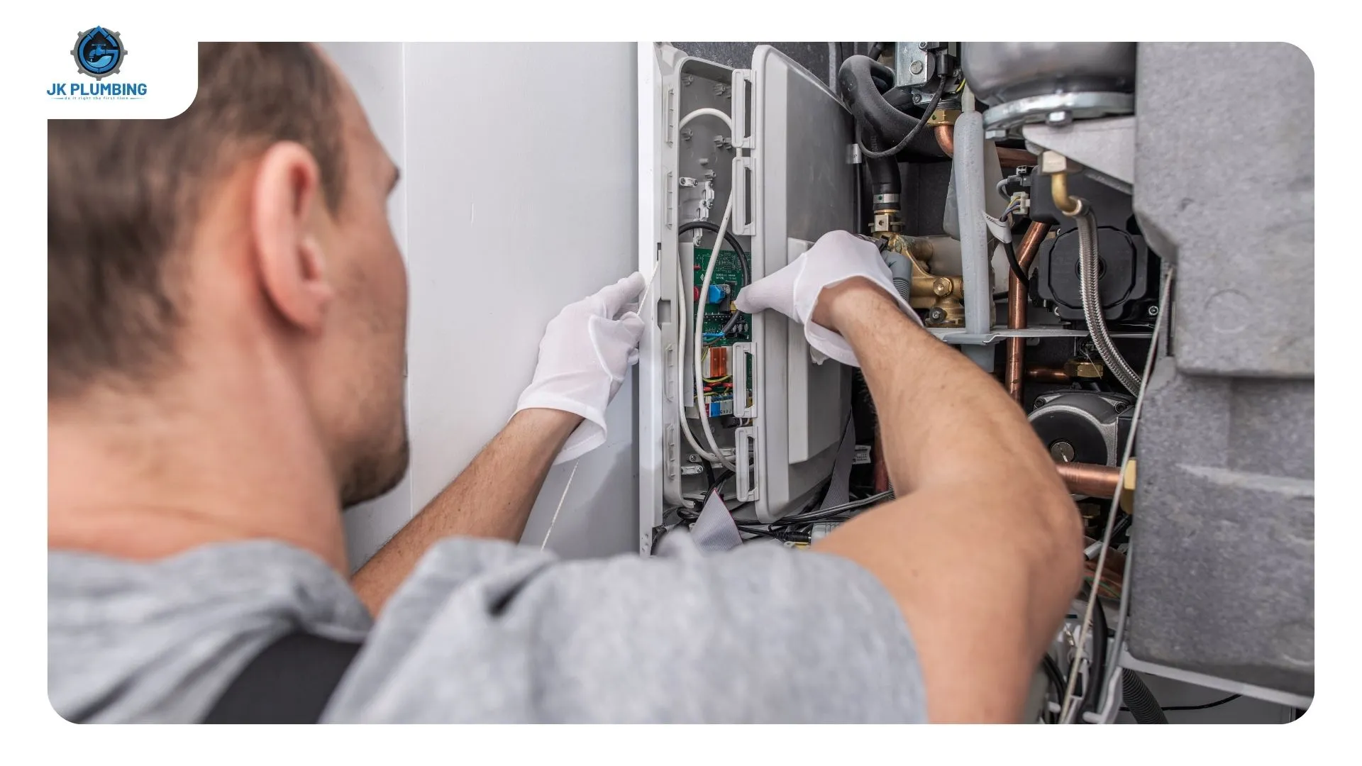 Thermostatic mixing valve on the outlet of a water heater, blending cold into the hot supply