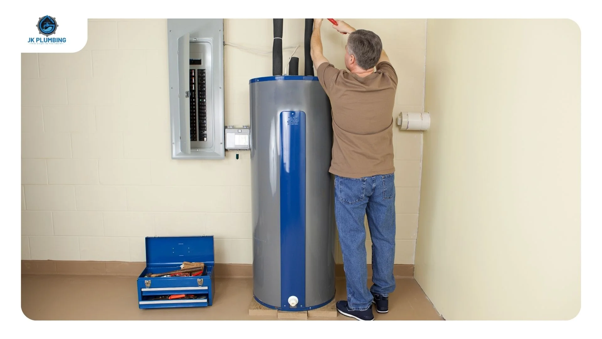 New water heater connected with earthquake-rated gas connector and seismic straps in San Mateo