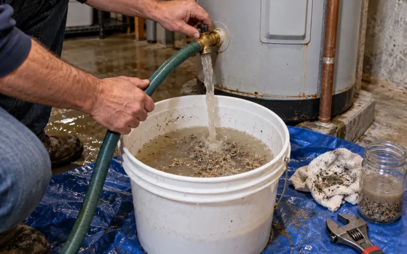 draining sediment-filled heater water
